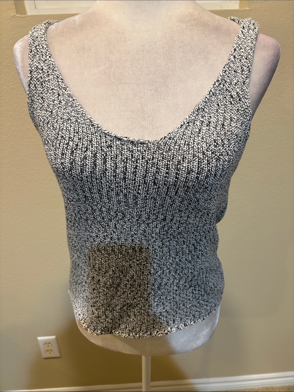 Fashion Nova Black and White Marled Knit Tank Top-Size S/M